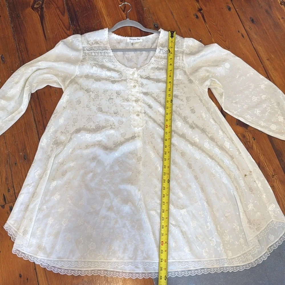 Christian Dior floral white ivory lace bridal long sleeve satin lace night gown - Picture 9 of 9